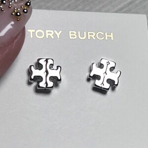Tory Burch Silver Logo Stud Earrings